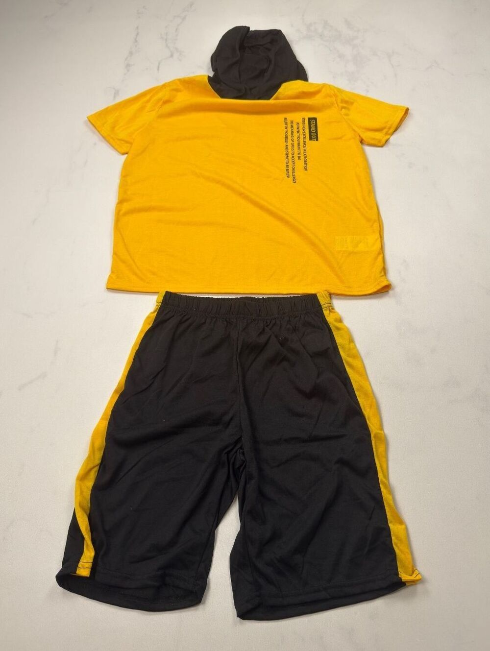 Shein Athletic Shorts Yellow Black 2010s Colorblock Matching Set - Boys 13 14Y